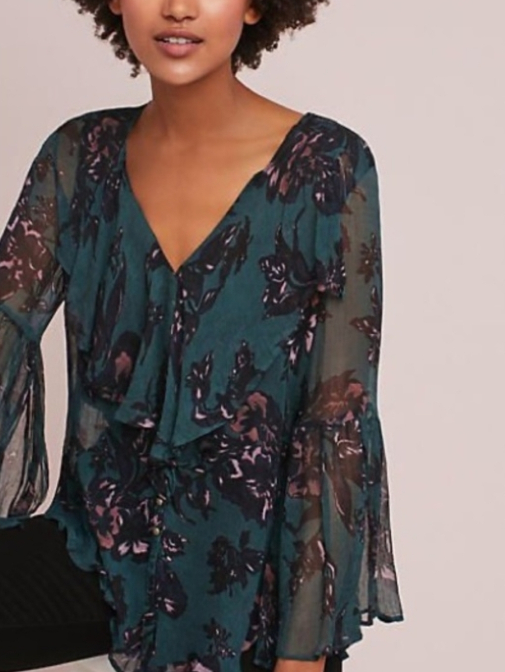 Anthropologie Feather & Bone Sheer Bell Sleeve Blouse XS